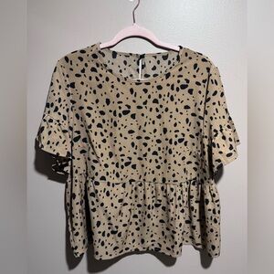 SHEIN Tan and Black Leopard Print Women's Peplum Top XL